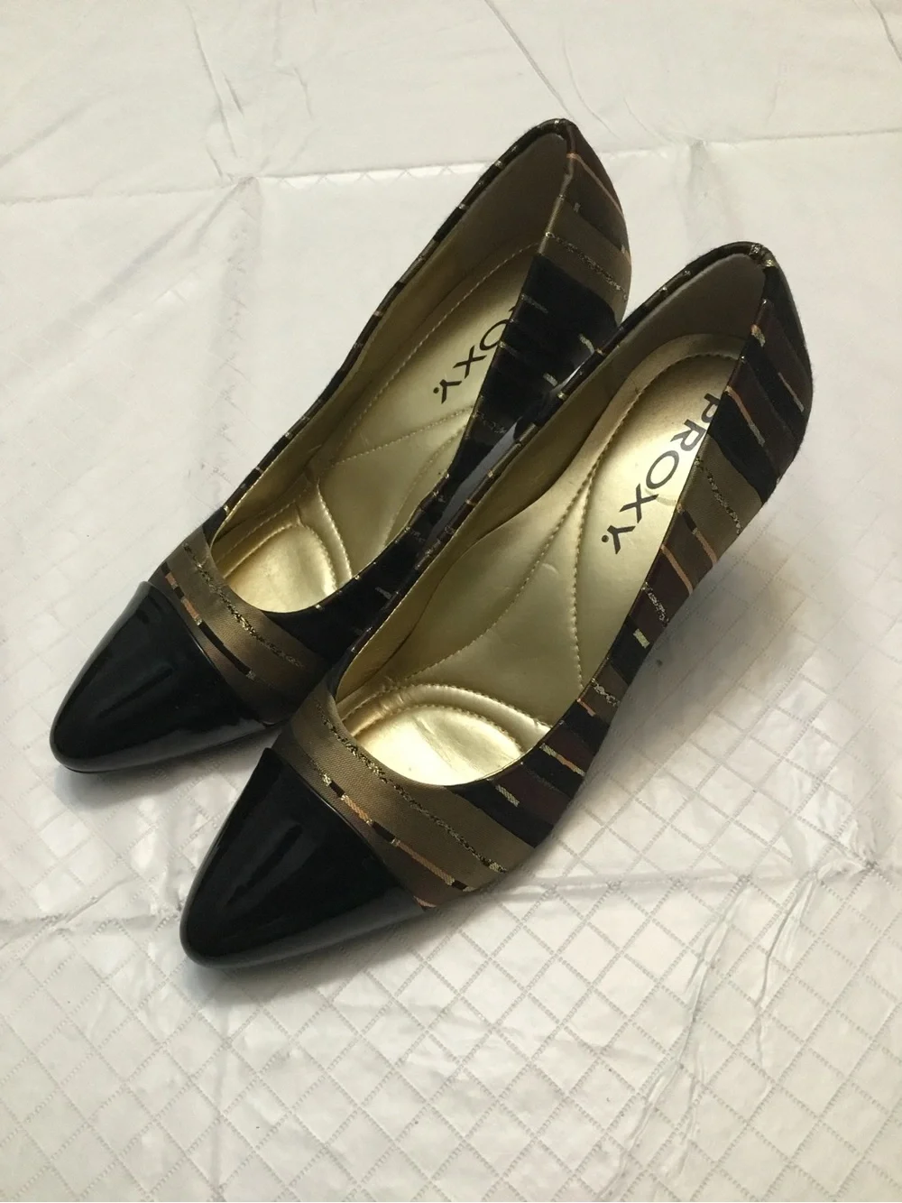 Proxy Black Brown Pointed Toe Pumps Gold Insole Size 6.5